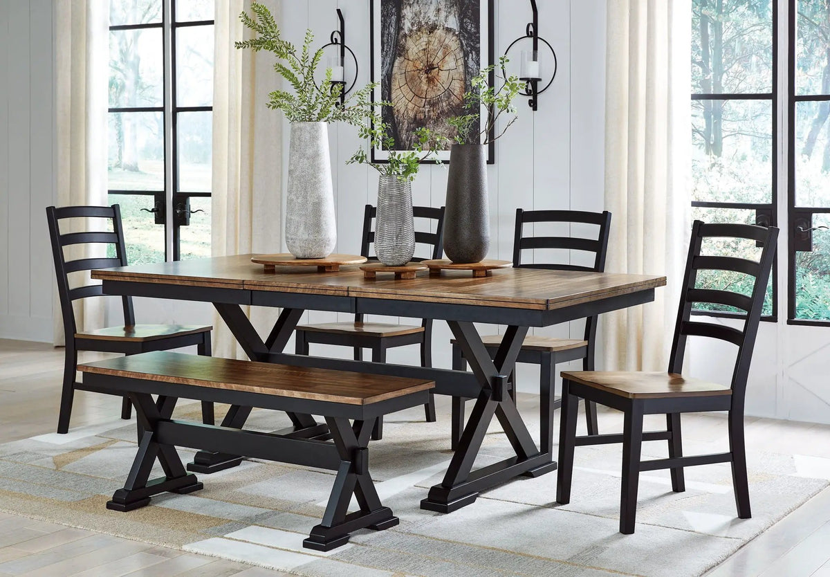 Dining Side Chair | Ladderback Design | Set Of 2 | Brown And Black