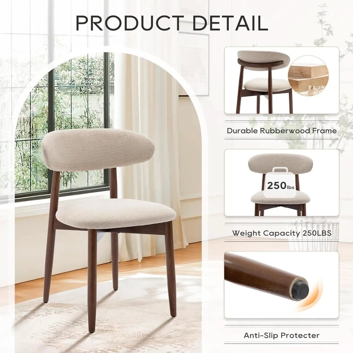 Beige Upholstered Contemporary Wood Dining Chair Set from PriceLows™