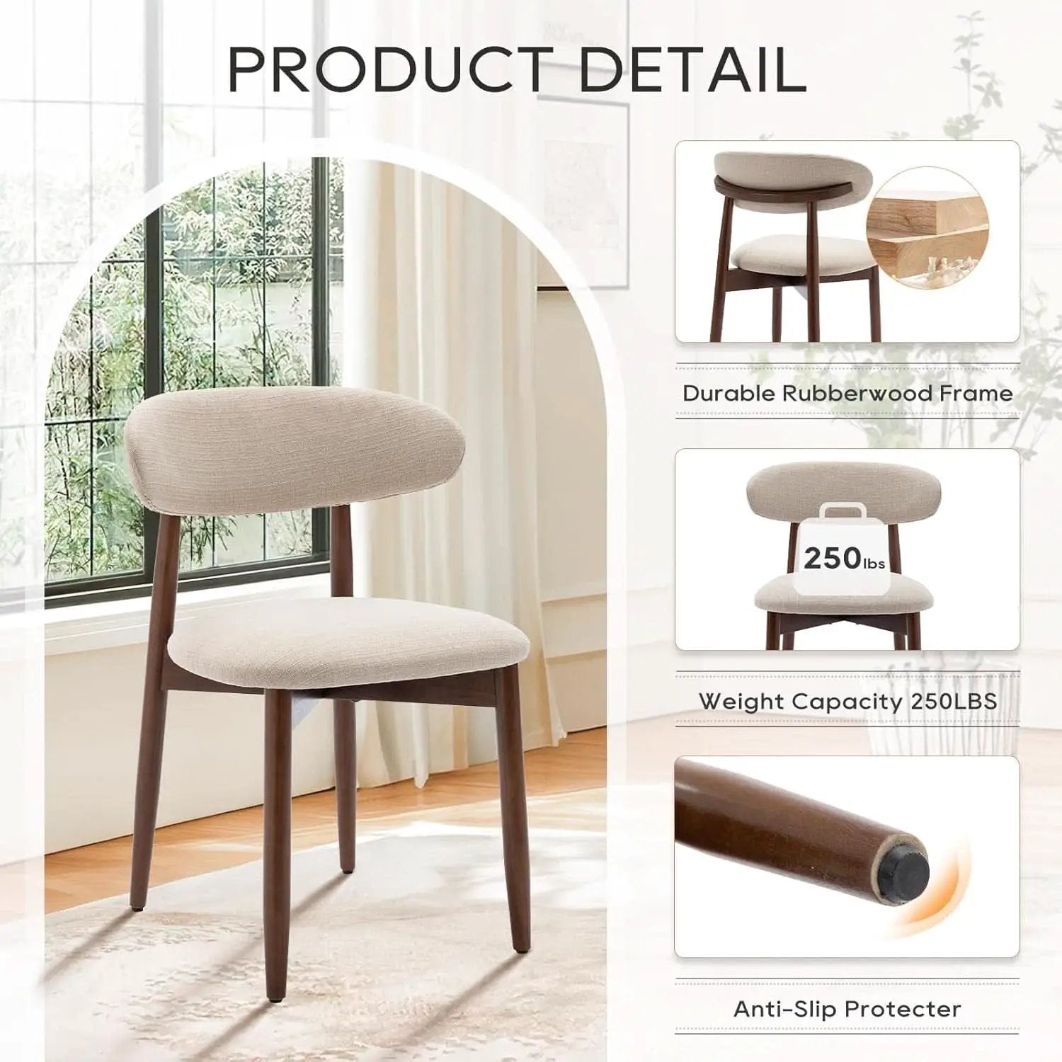 Beige Upholstered Contemporary Wood Dining Chair Set from PriceLows™