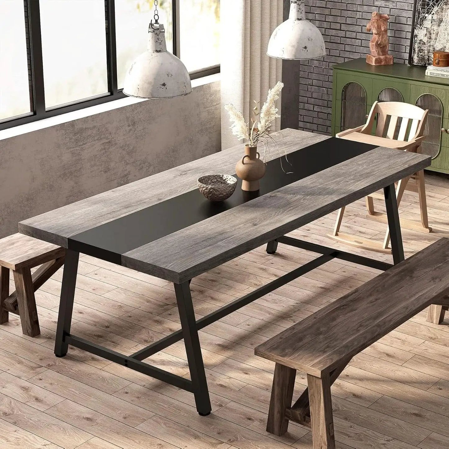 70.87 Inch Dining Table For 8 With Metal Frame In Gray from PriceLows™