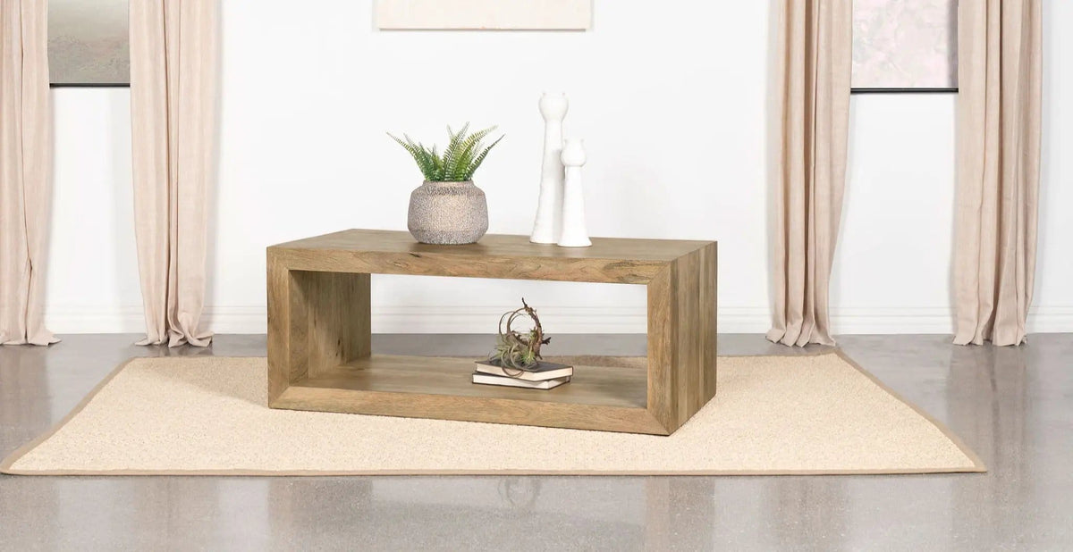 Benton Rectangular Solid Wood Coffee Table | 46 x 24 x 18 in | Mango Wood | Natural