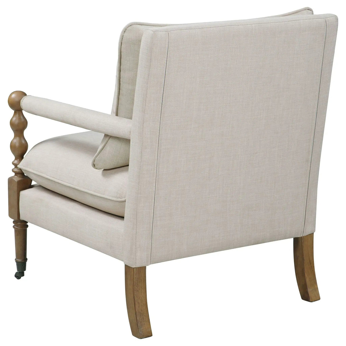 Dempsy Upholstered Accent Chair with Casters | 26.5 x 31 x 35.5 in | Rubberwood & Linen | Beige