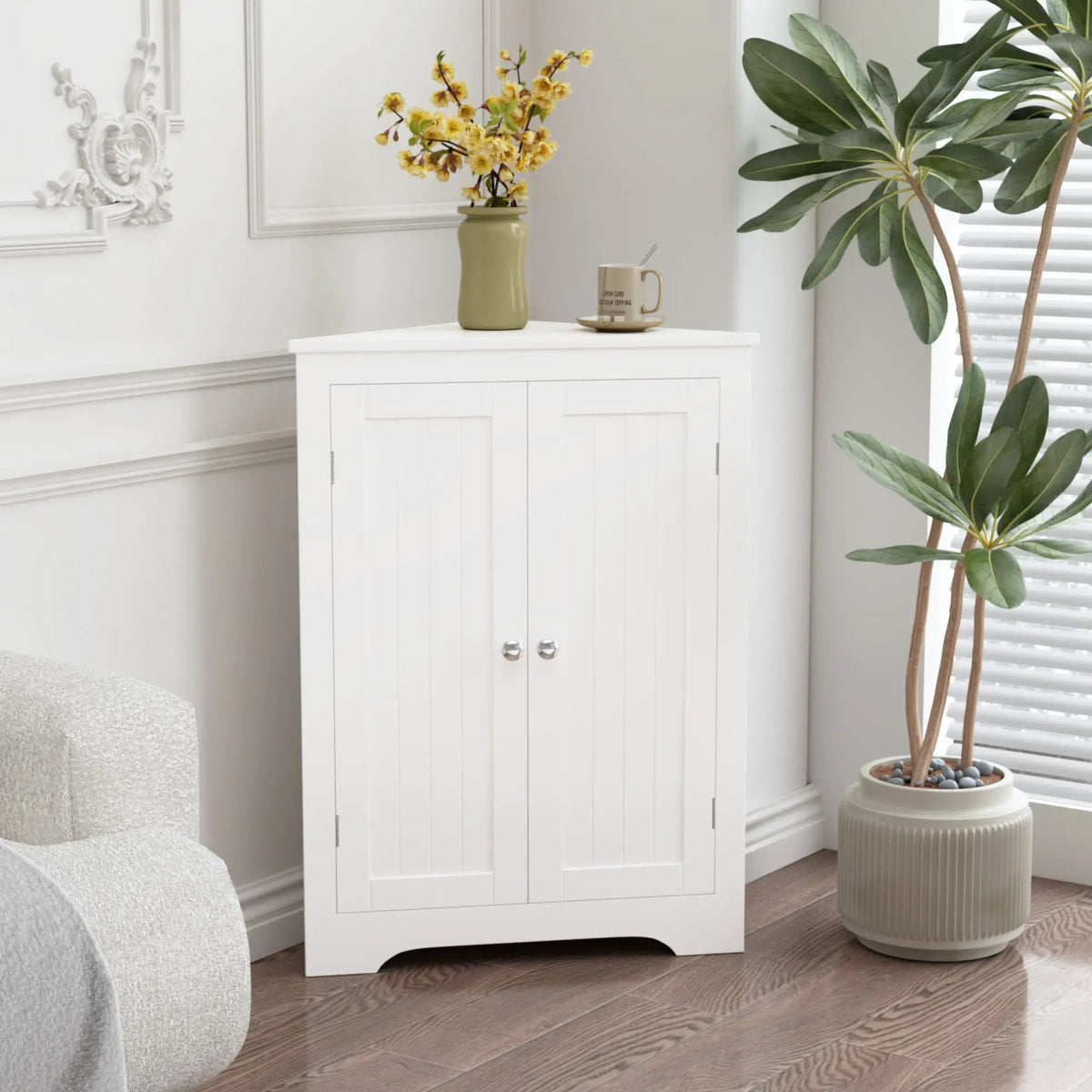 Corner Cabinet | 2 Door | Adjustable Shelves | White Finish