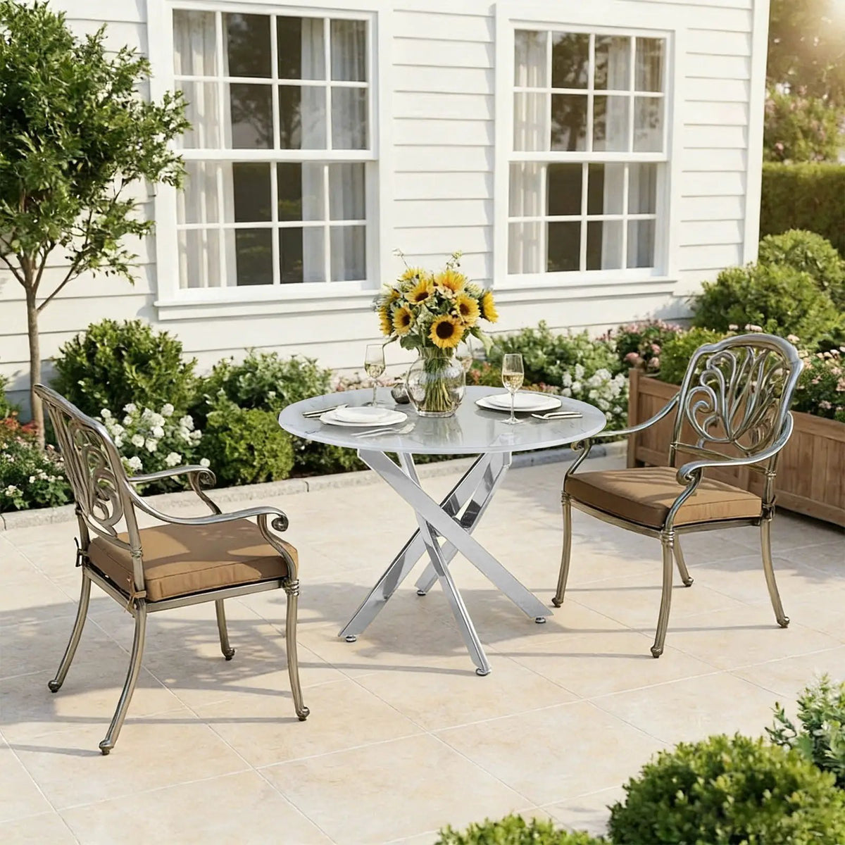 Round Dining Table | Metal Frame | 220 Lb Capacity | Stain Resistant Top