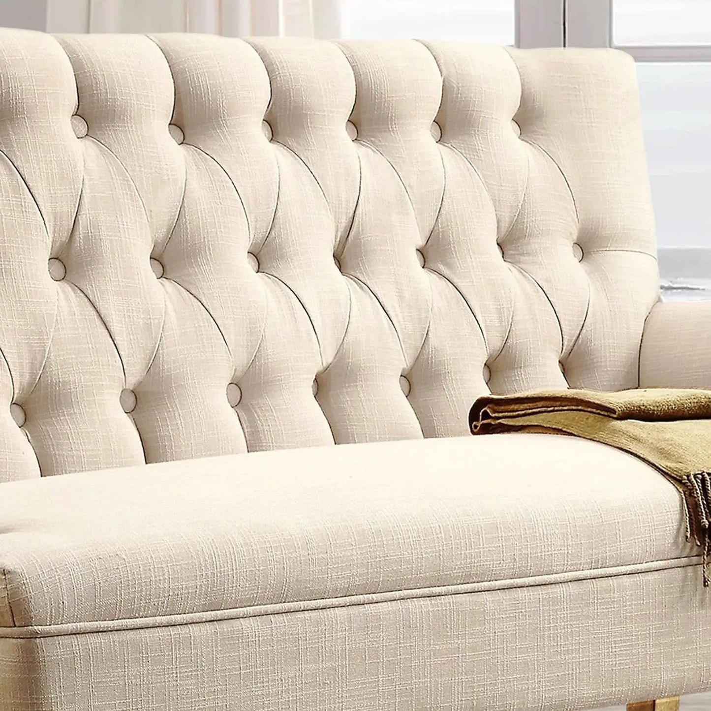 Beige Linen Loveseat Sofa With Sinuous Spring Support from PriceLows™