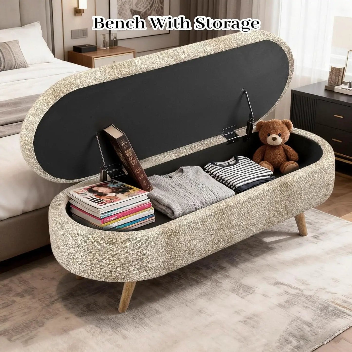43-Inch Upholstered Storage Ottoman Bench With Hinge from PriceLows™