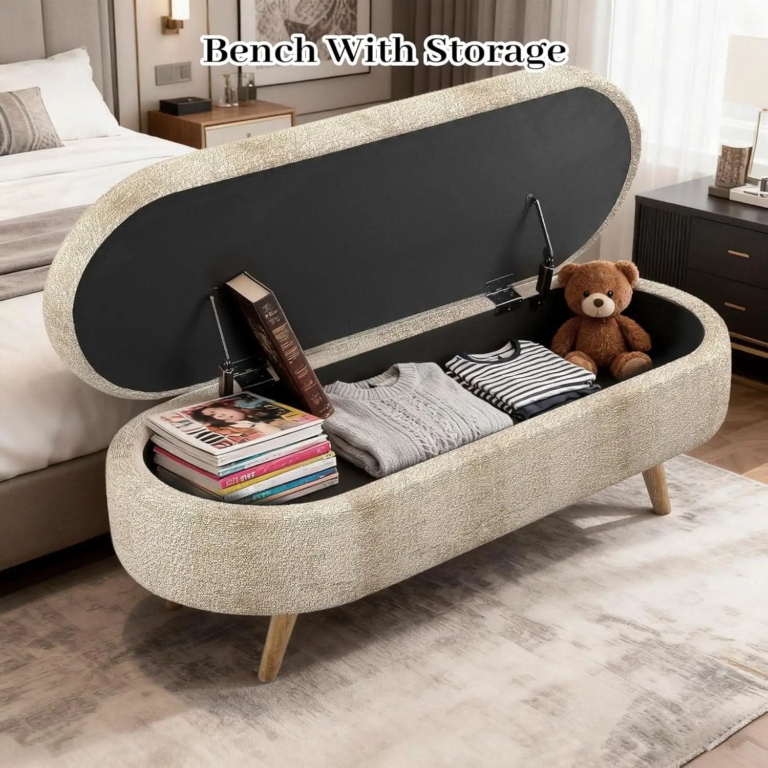43-Inch Upholstered Storage Ottoman Bench With Hinge from PriceLows™