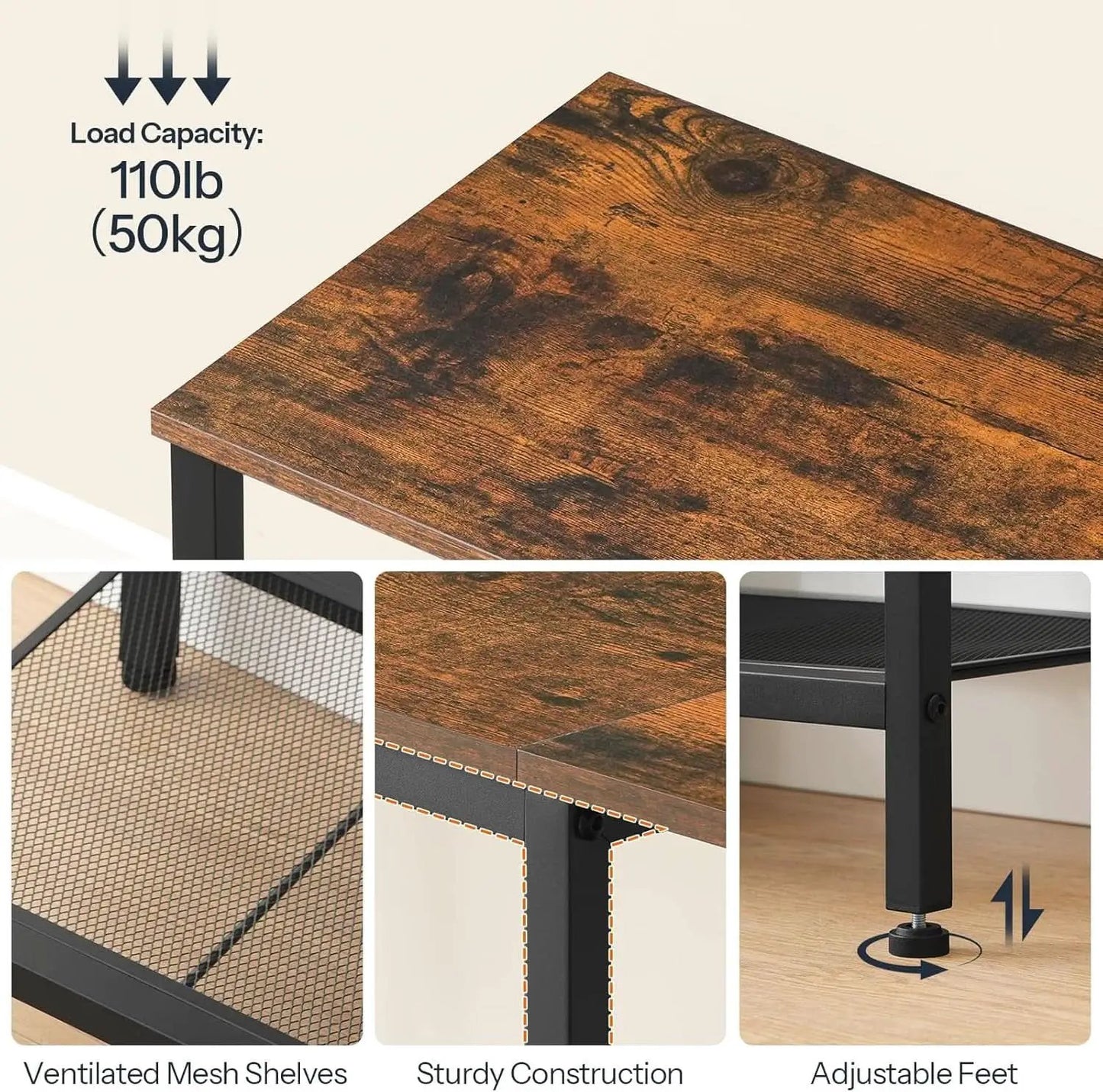 Rustic Brown And Black LED TV Stand With Charging Station Up To 55 Inches from PriceLows™