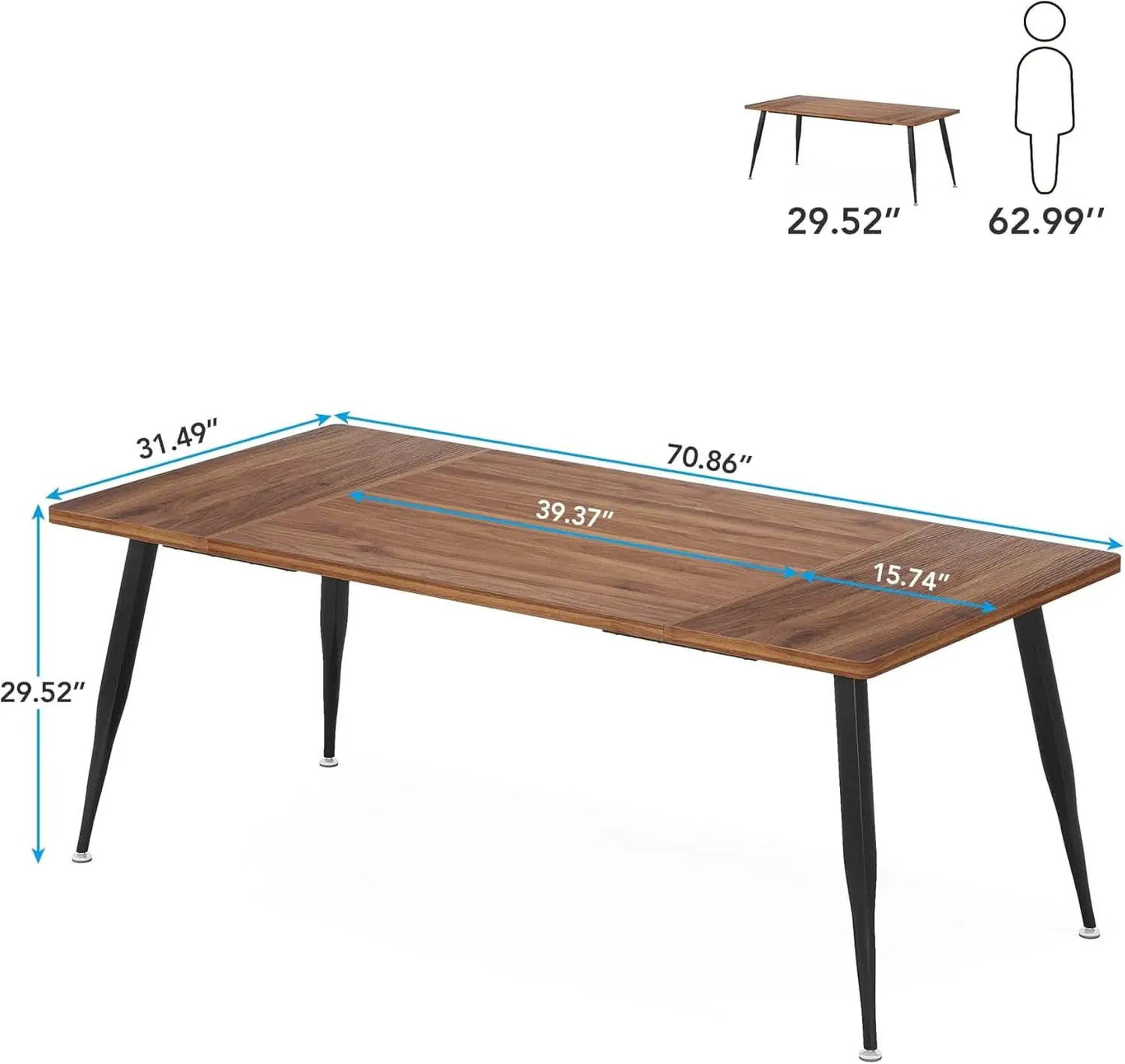 70.9 Inch Dining Table For 6 To 8 With Metal Legs Rustic from PriceLows™