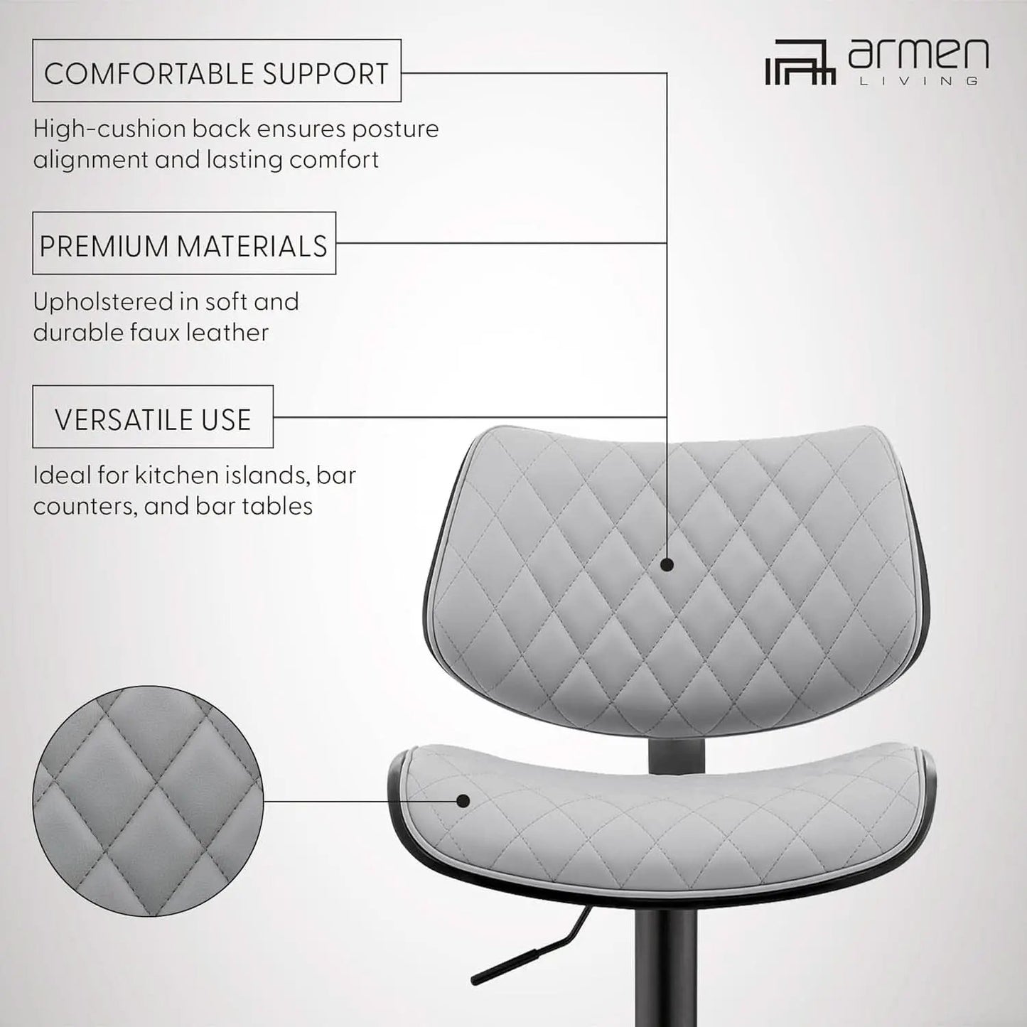 Grey Faux Leather Swivel Bar Stool With Adjustable Height from PriceLows™