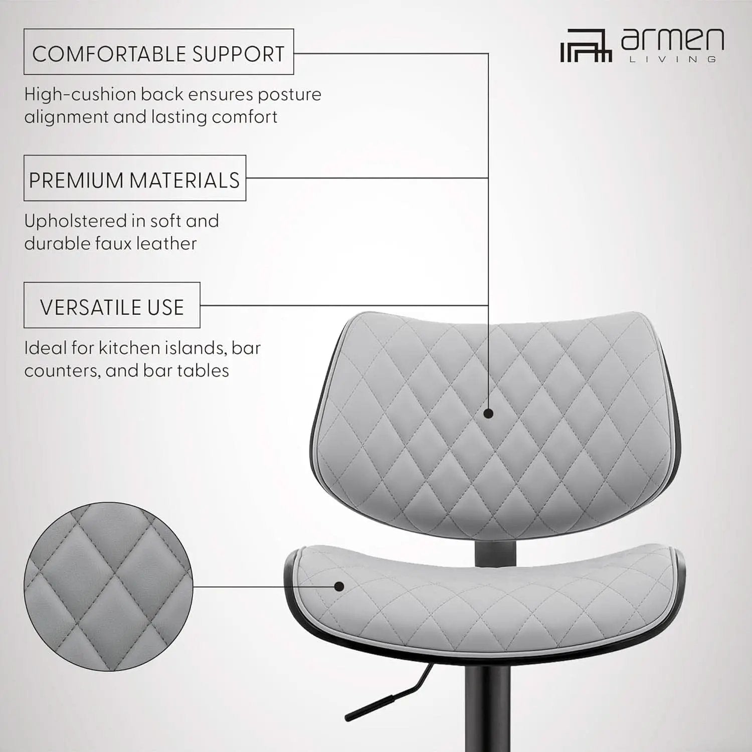 Grey Faux Leather Swivel Bar Stool With Adjustable Height from PriceLows™