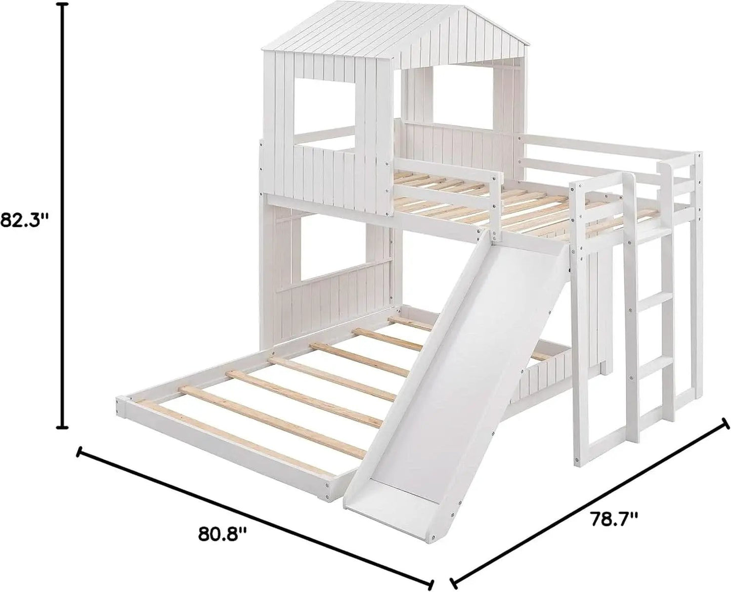 Twin Over Full Bunk Bed With Slide With Guardrails White from PriceLows™
