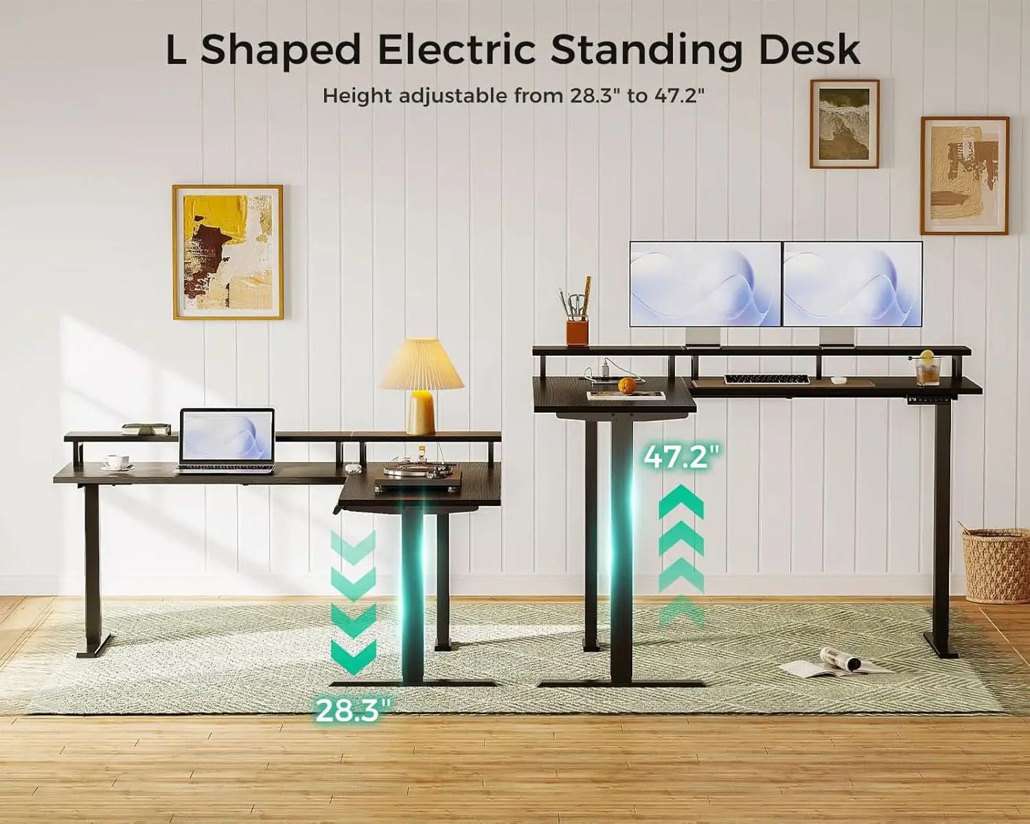 Electric L Shaped Standing Desk 59 Inch With Power Outlets from PriceLows™