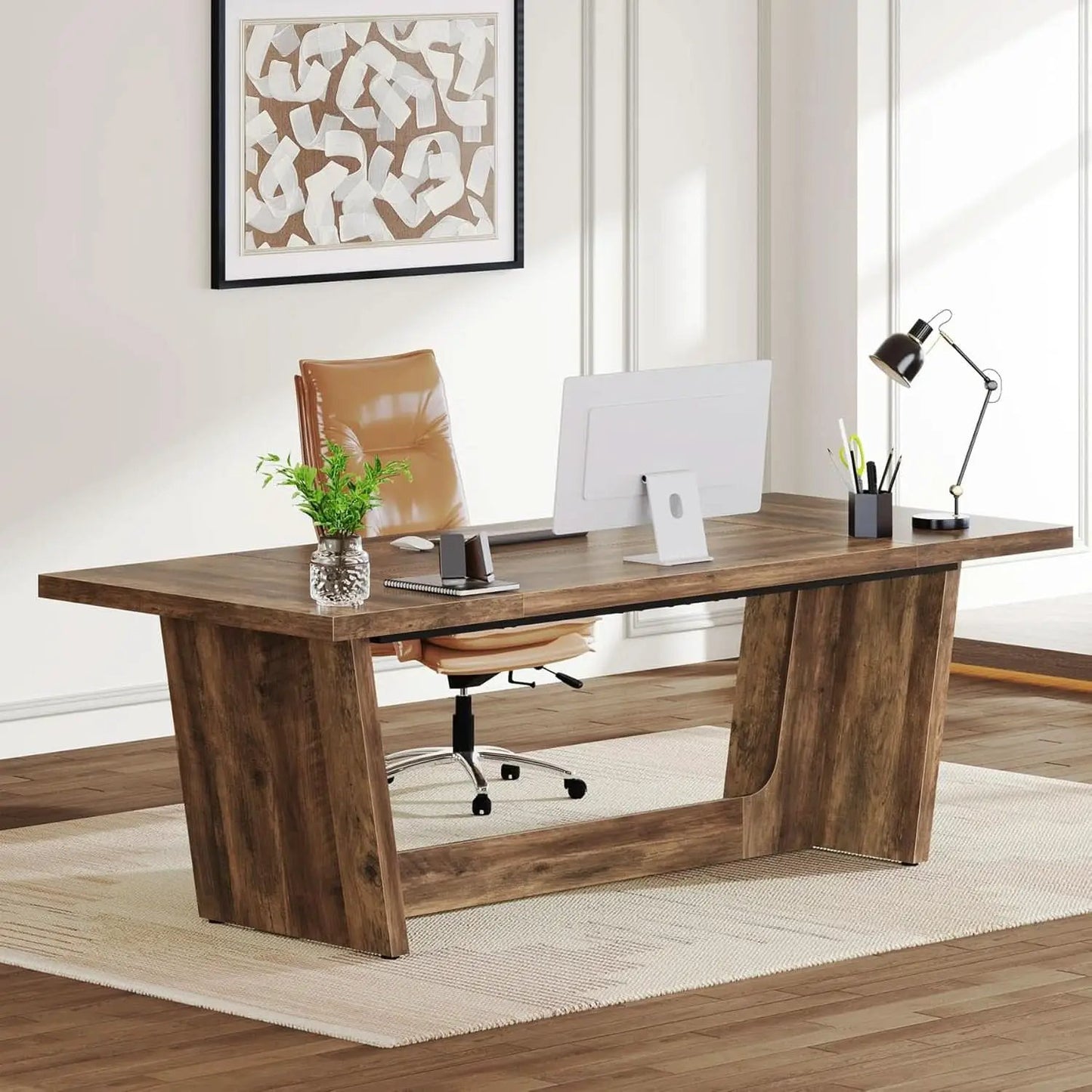 71 Inch Brown Executive Wood Computer Desk For Home Office from PriceLows™