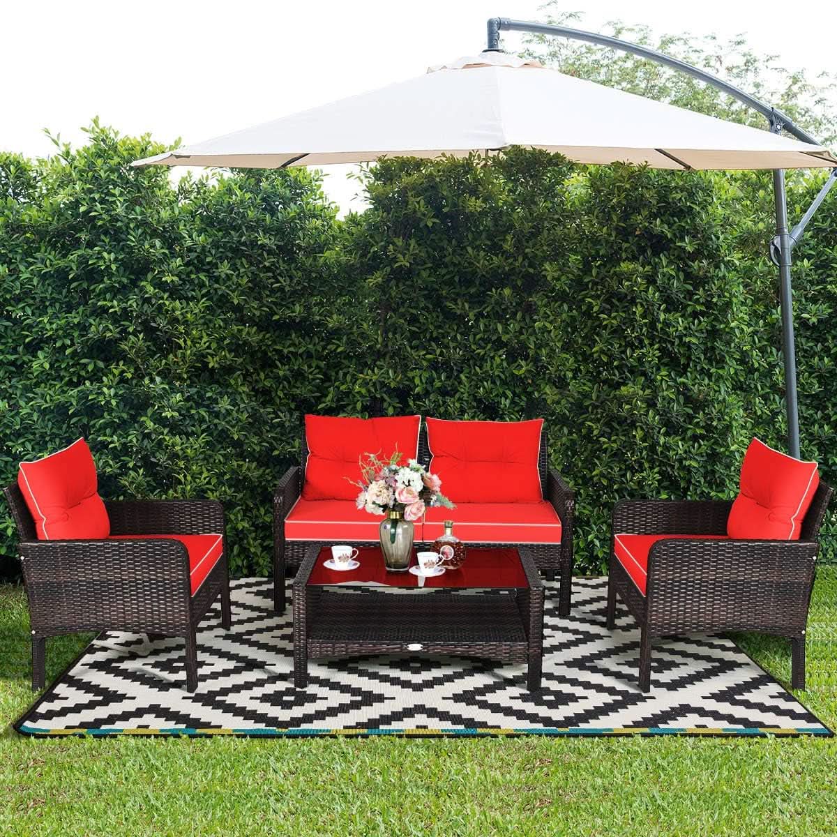 4 Piece Outdoor Wicker Patio Furniture Set with Cushions from PriceLows™