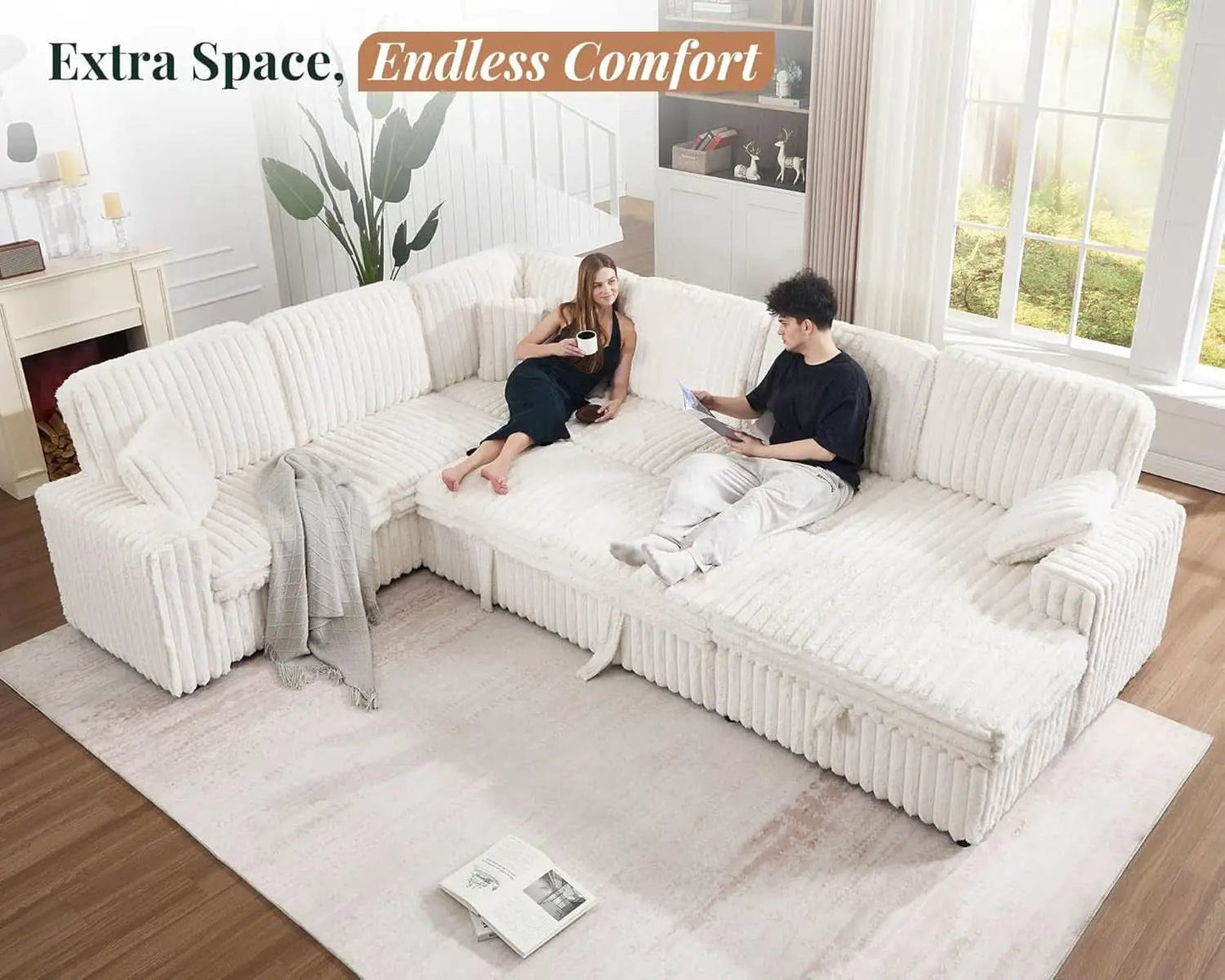 One Hundred Thirty Inch Sleeper Sofa With White Faux Fur from PriceLows™