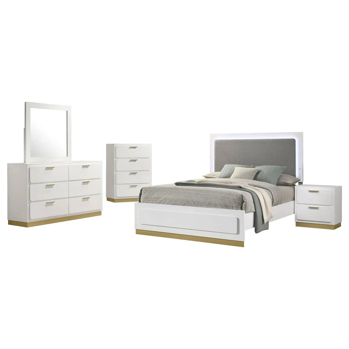 Caraway 5-piece Queen Bedroom Set | 5-Piece Set | Engineered Wood & Veneer | White