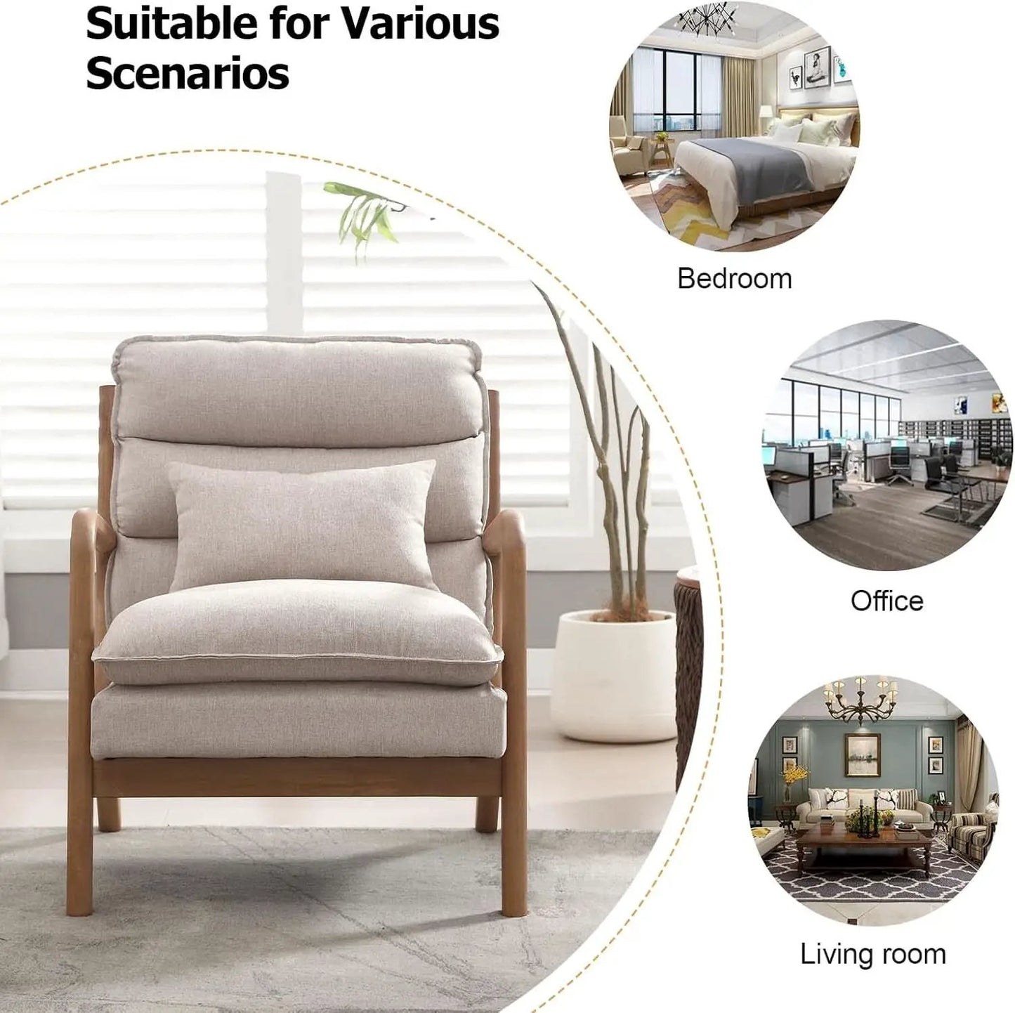 Beige Mid Century Modern Upholstered Accent Armchair from PriceLows™