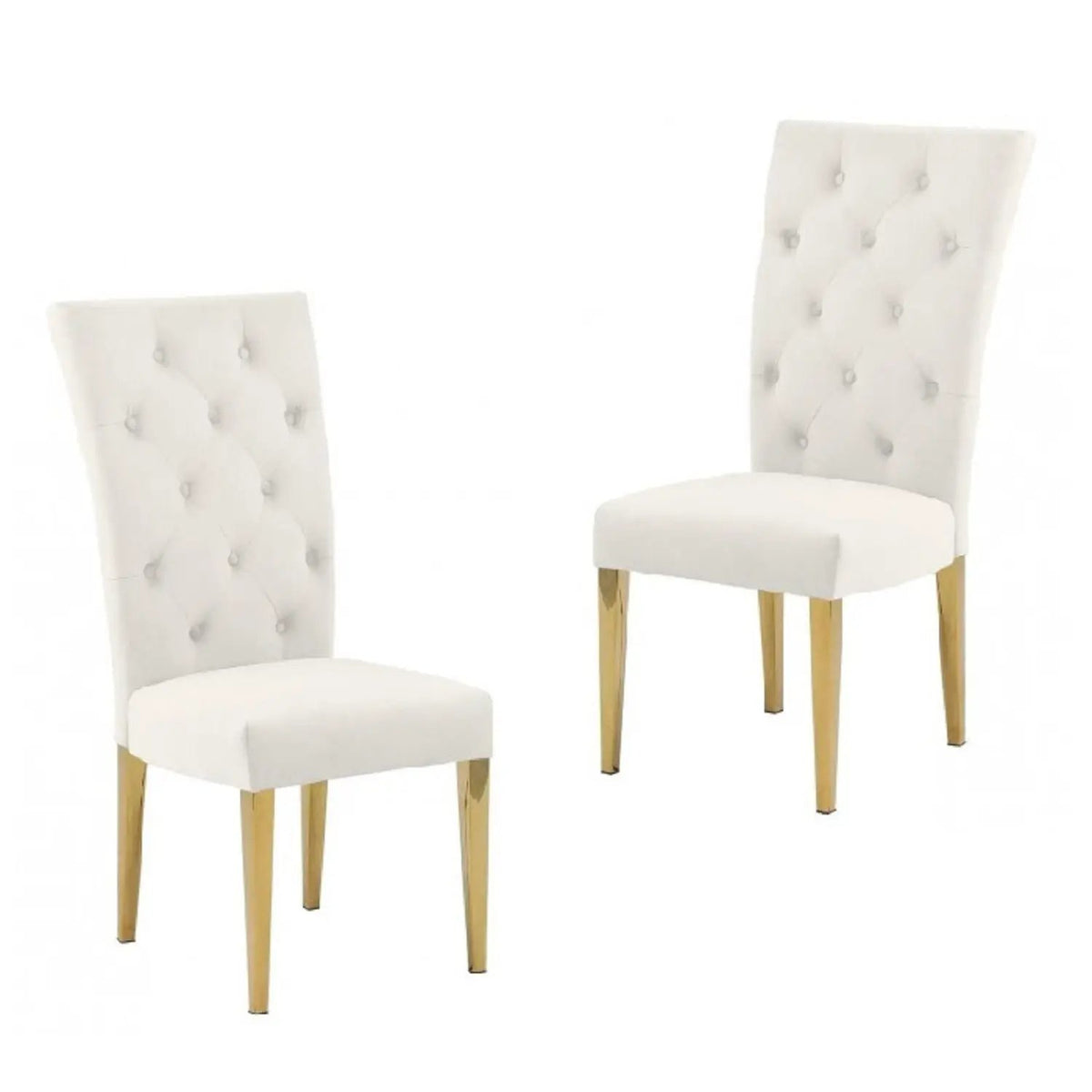 Upholstered Dining Chairs | Tufted Back | Stainless Steel Base | Set Of 2