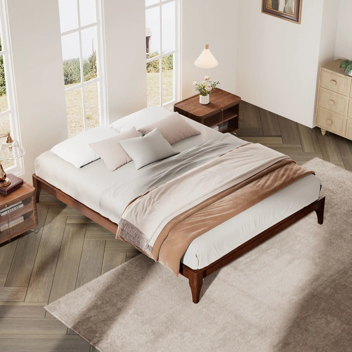 Queen Size Platform Bed Frame With Wood Slat And Metal Support Chocolate | 83.9 x 63.9 x 12 in | Bamboo & Metal | Bedroom
