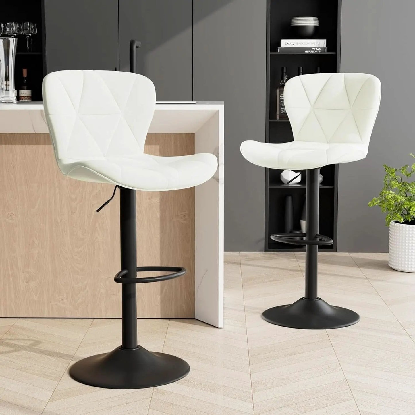 Adjustable Swivel Bar Stools Set Of 2 White Faux Leather from PriceLows™