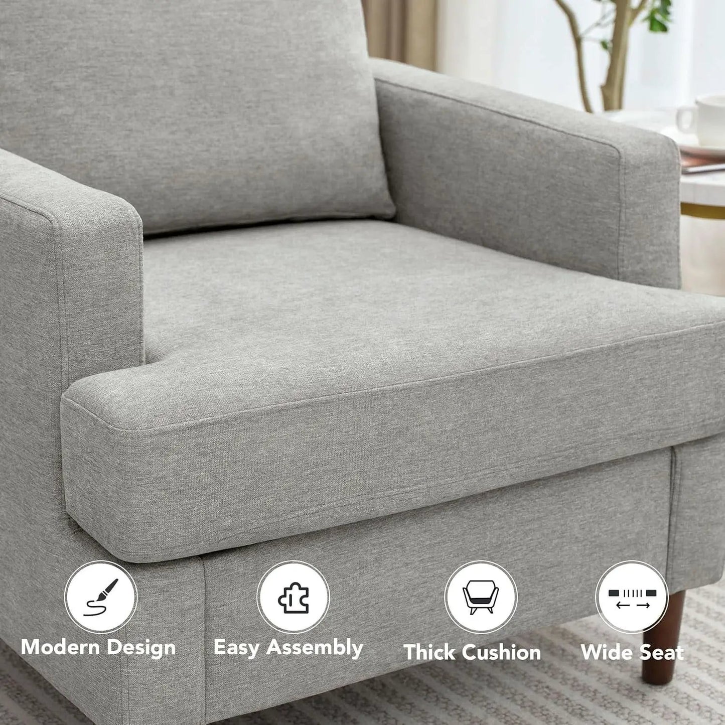Mid Century Linen Grey Upholstered Accent Armchair from PriceLows™