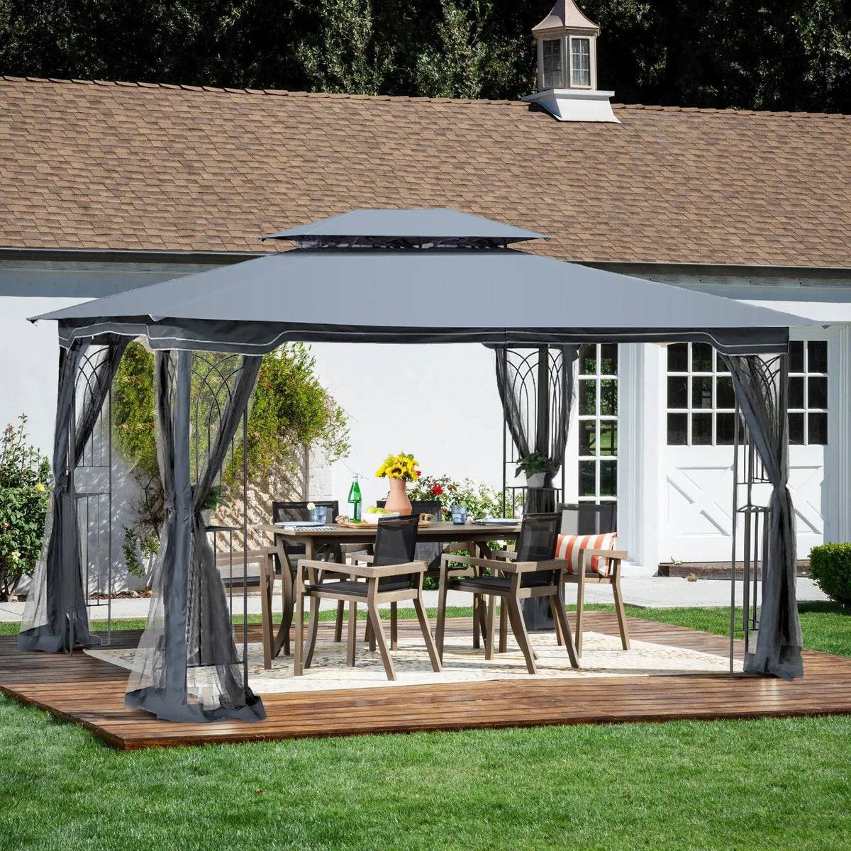 Patio Gazebo Tent | Ventilated Double Roof | Mosquito Net | Steel Frame
