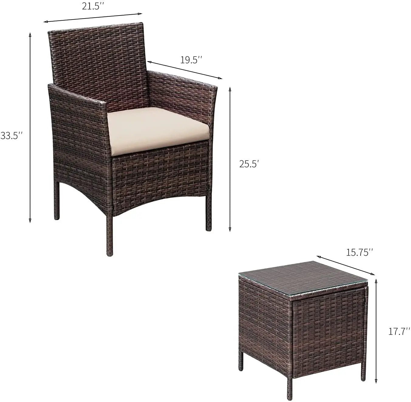 3 Piece Outdoor Rattan Furniture Set With Cushions And Glass Coffee Table Brown Beige For Garden Porch Poolside from PriceLows™