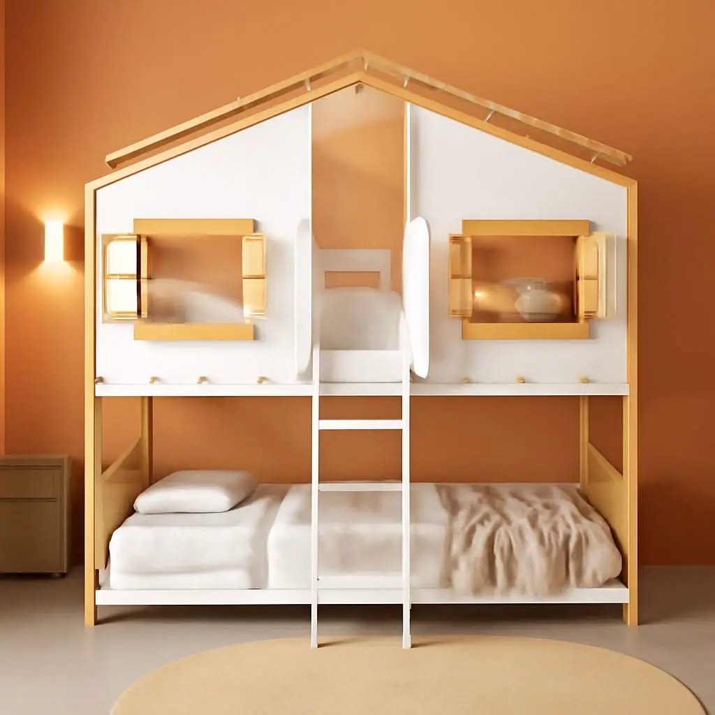 Natural Wood Twin Over Twin House Bunk Bed With Roof from PriceLows™