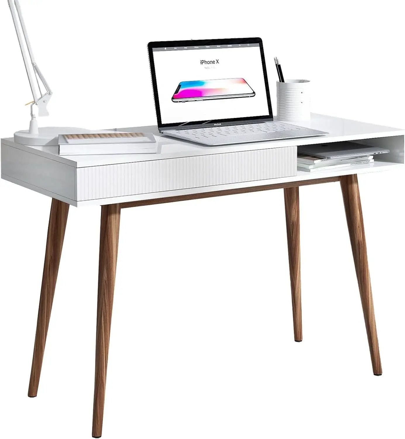 White Writing Desk With Drawers Mid Century Modern from PriceLows™