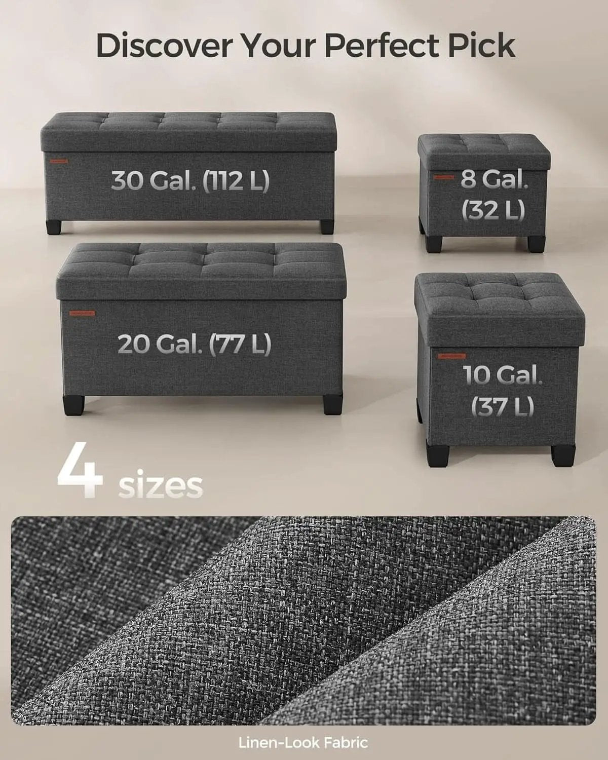 Slate Gray Storage Ottoman Bench 15x30x15.2 Inches from PriceLows™