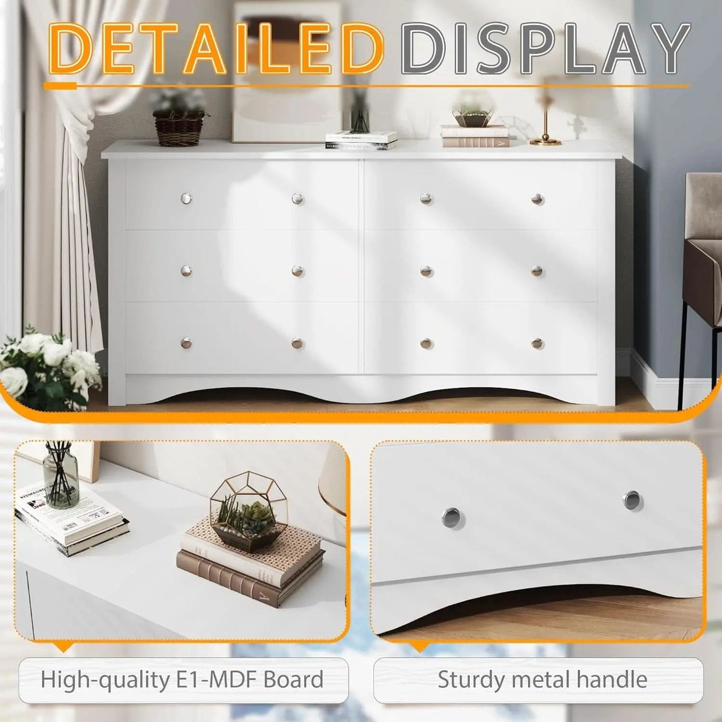 6 Drawer Dresser and TV Stand in White for 65 Inch TV from PriceLows™