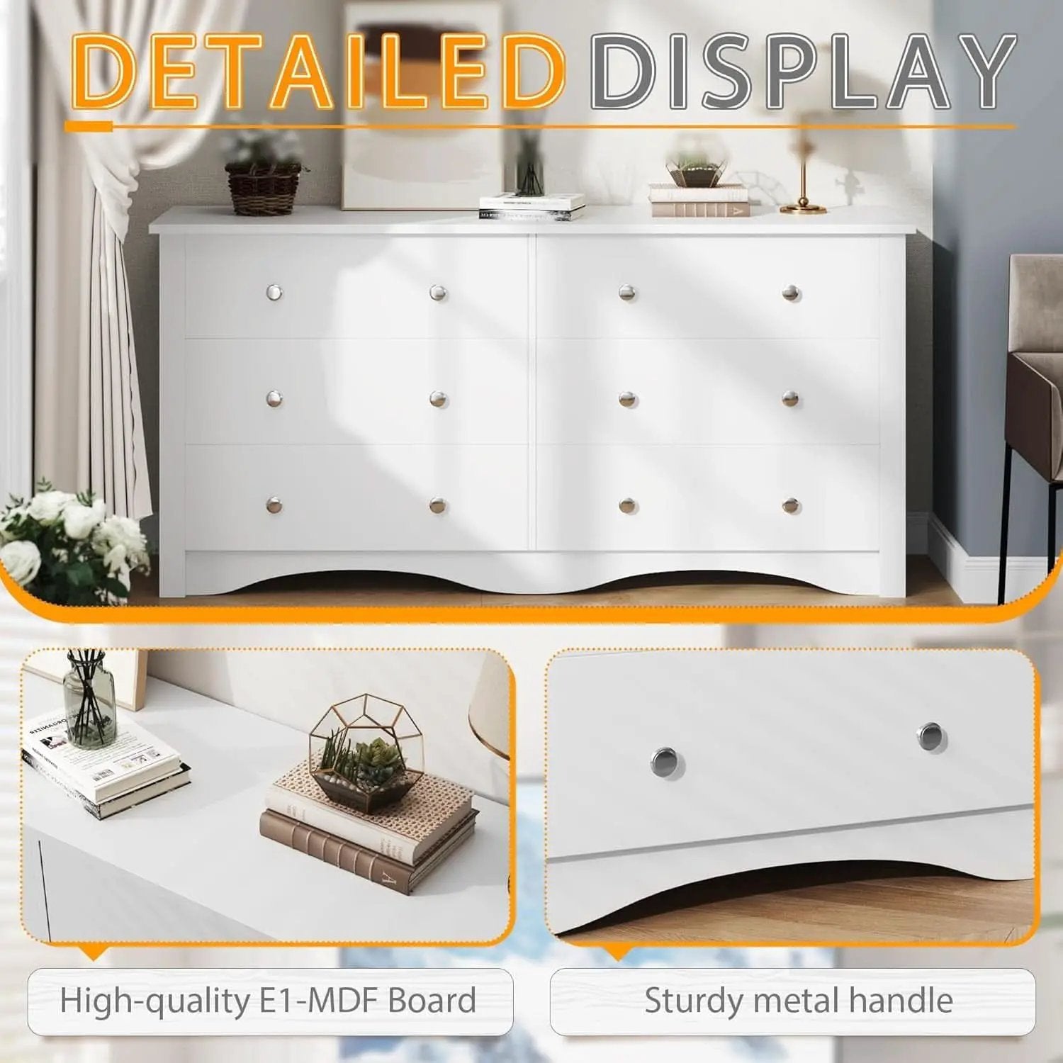 6 Drawer Dresser and TV Stand in White for 65 Inch TV from PriceLows™