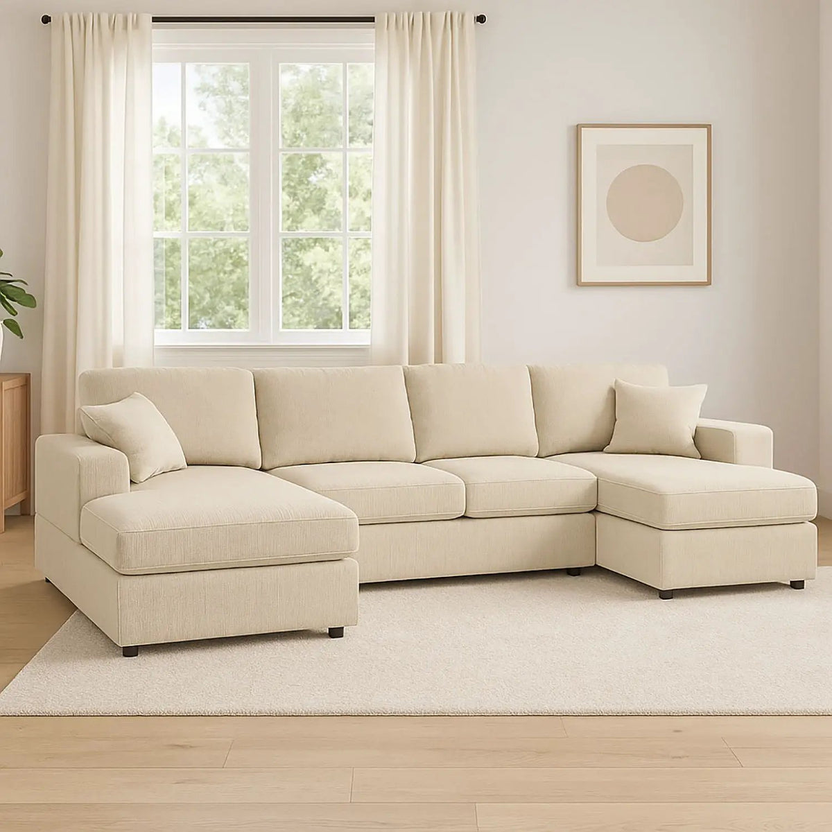 3 Piece Double Chaise Sectional Sofa | Seating For Four | Engineered Wood Frame | 120 Inch Width