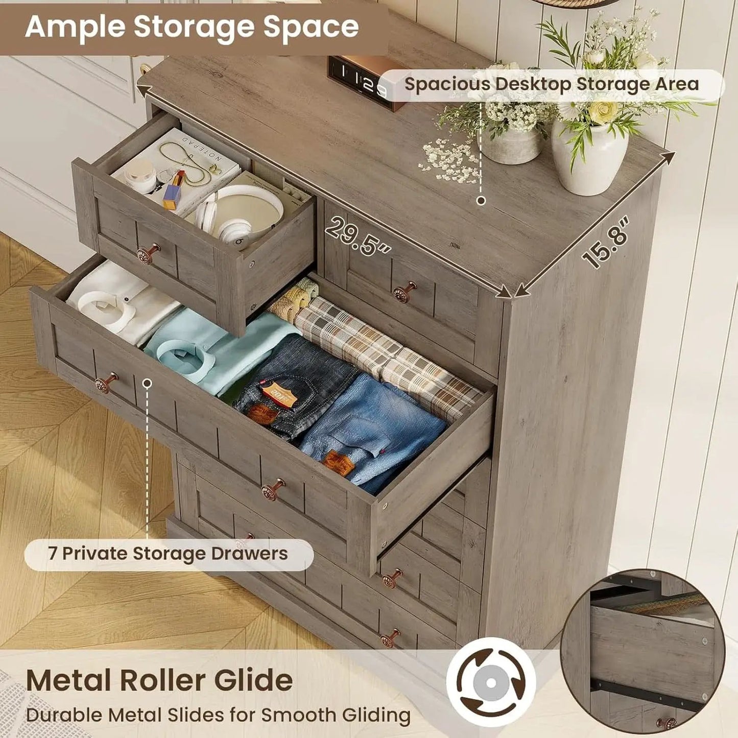 Black 51In Farmhouse Dresser Storage Organization Drawers from PriceLows™