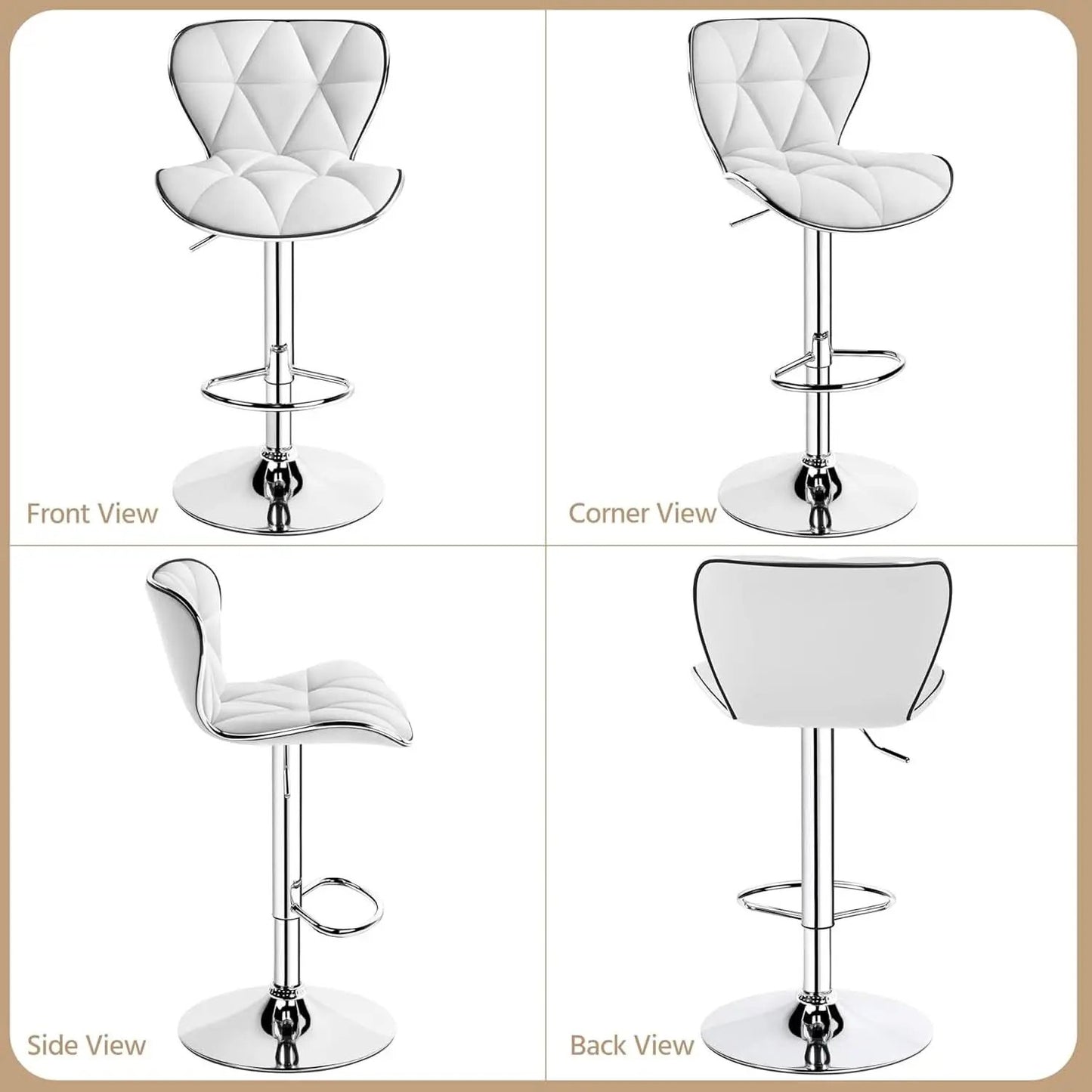 Bar Stools Set Of 2 White PU Leather Adjustable Swivel from PriceLows™