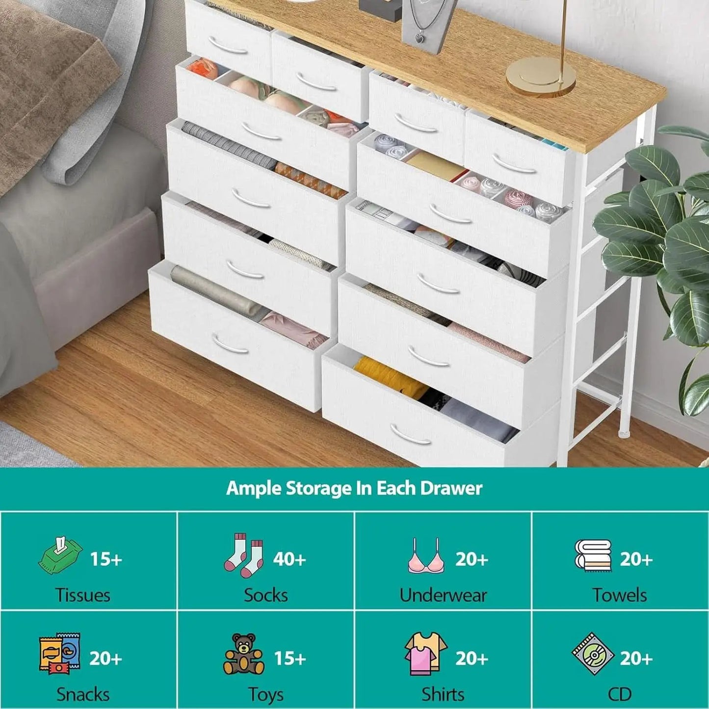 Compact 12 Drawer Dresser With Fabric Drawers And Wood Top from PriceLows™