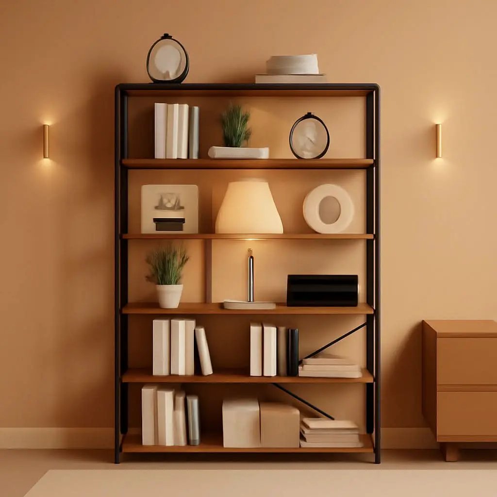 Rustic Industrial 6 Tier Bookcase Brown Wood Black Metal from PriceLows™