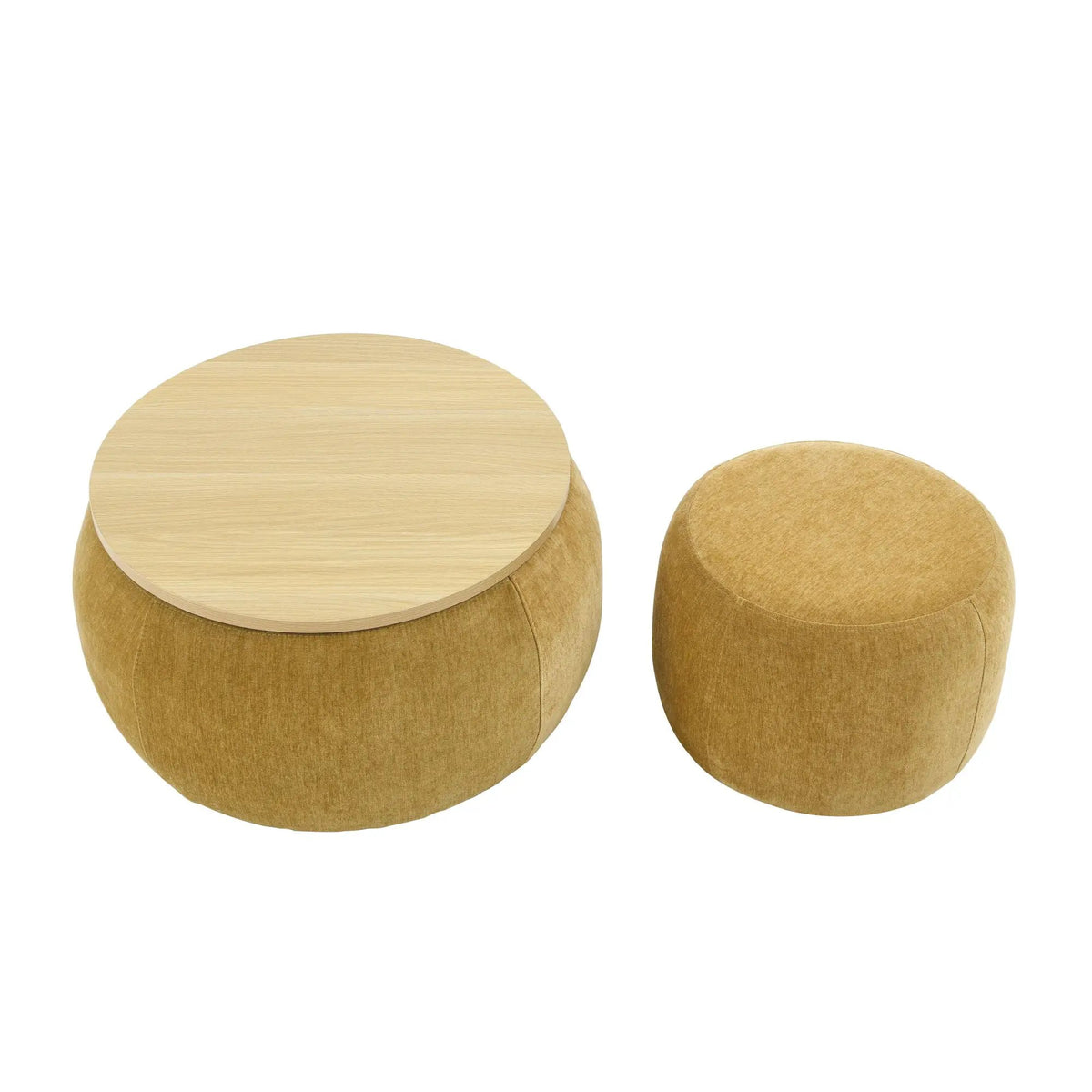 Round Storage Ottoman | Pleated Fabric | Removable Lid