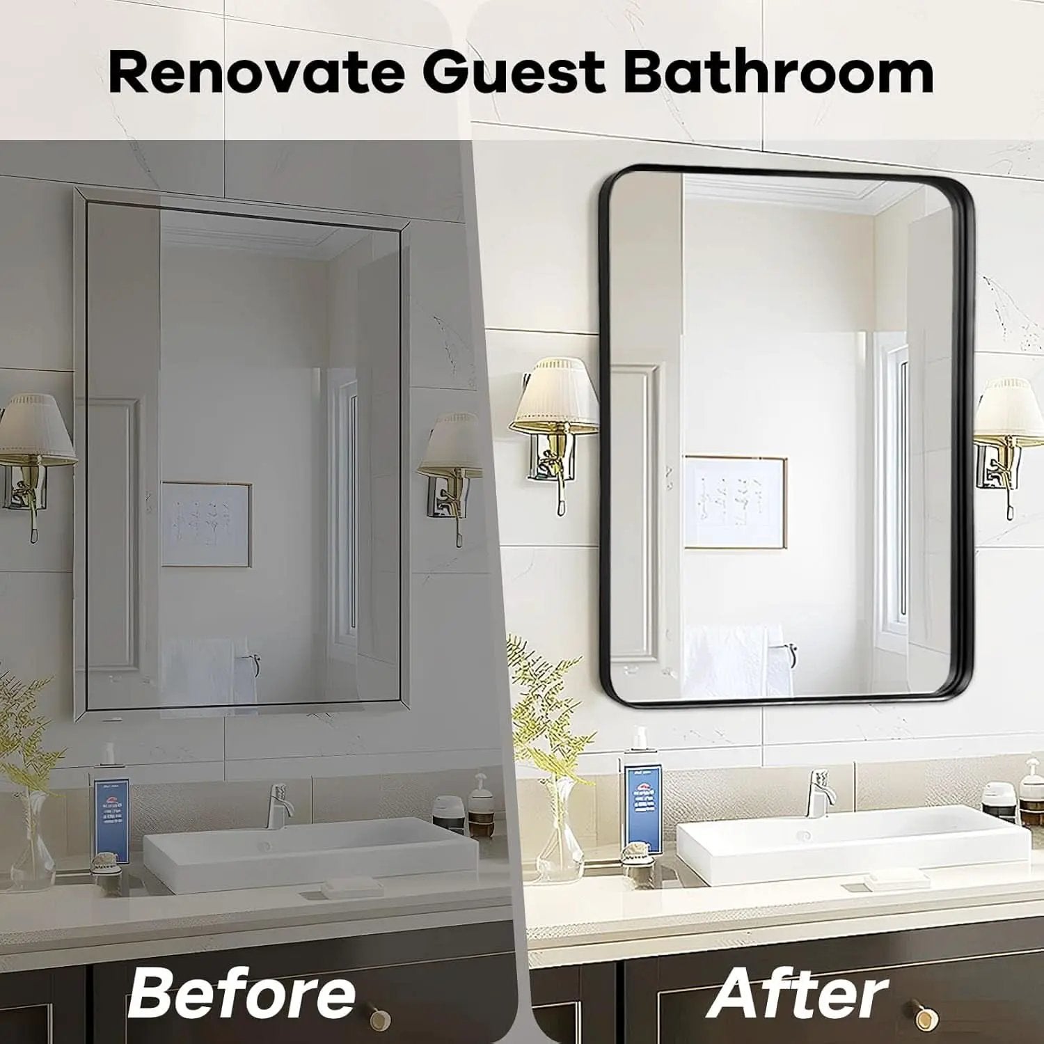 Black 40x30 Inch Metal Framed Rectangular Bathroom Mirror from PriceLows™