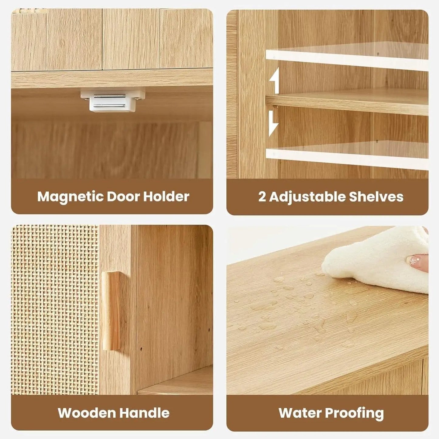 Rattan Storage Cabinet With 4 Adjustable Shelves Natural from PriceLows™