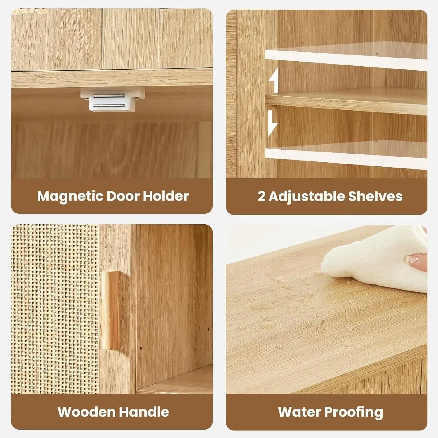 Rattan Storage Cabinet With 4 Adjustable Shelves Natural from PriceLows™