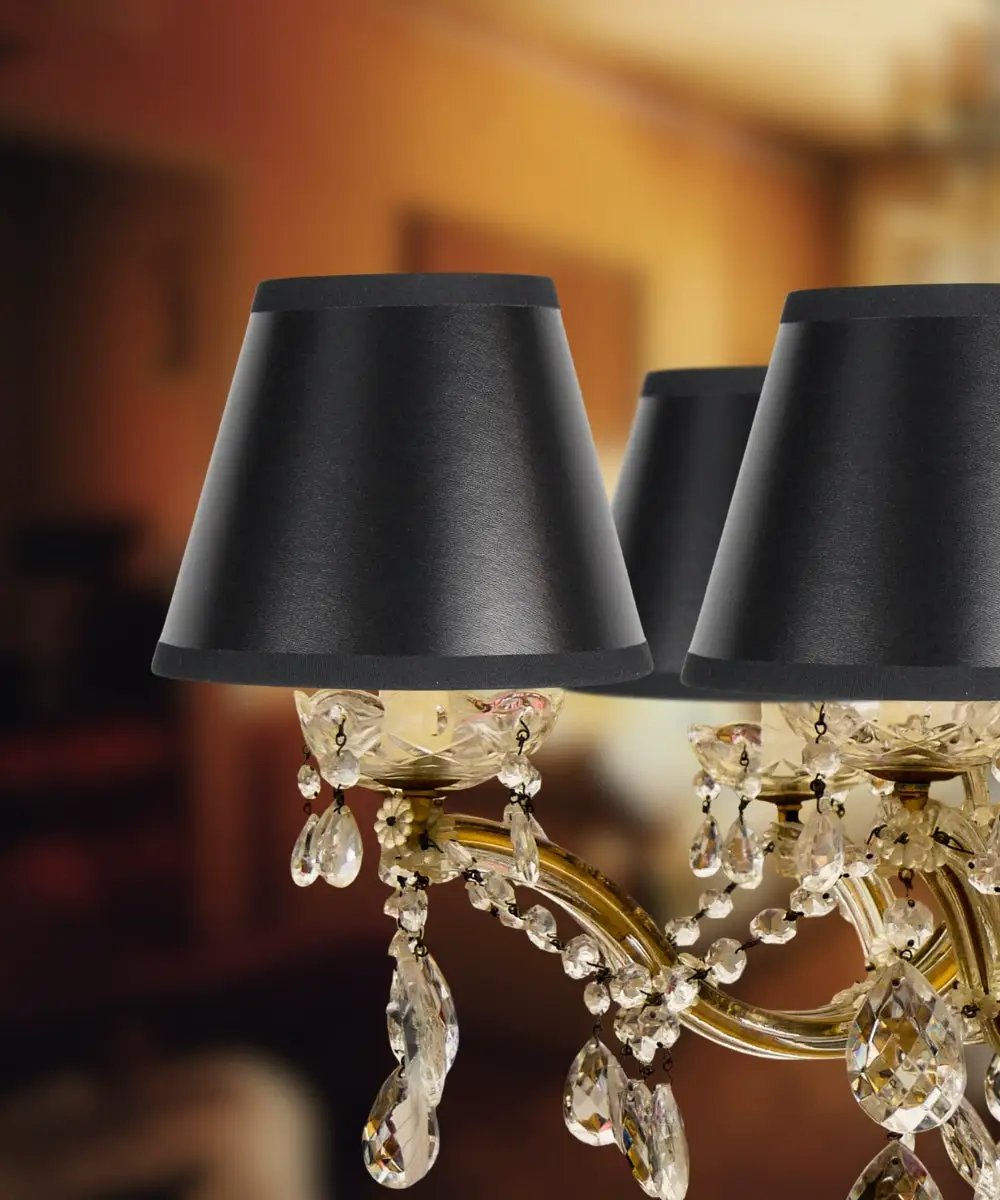 Chandelier Lampshade | Black Parchment | Silver Lined | 5X4 Inch Set of 6