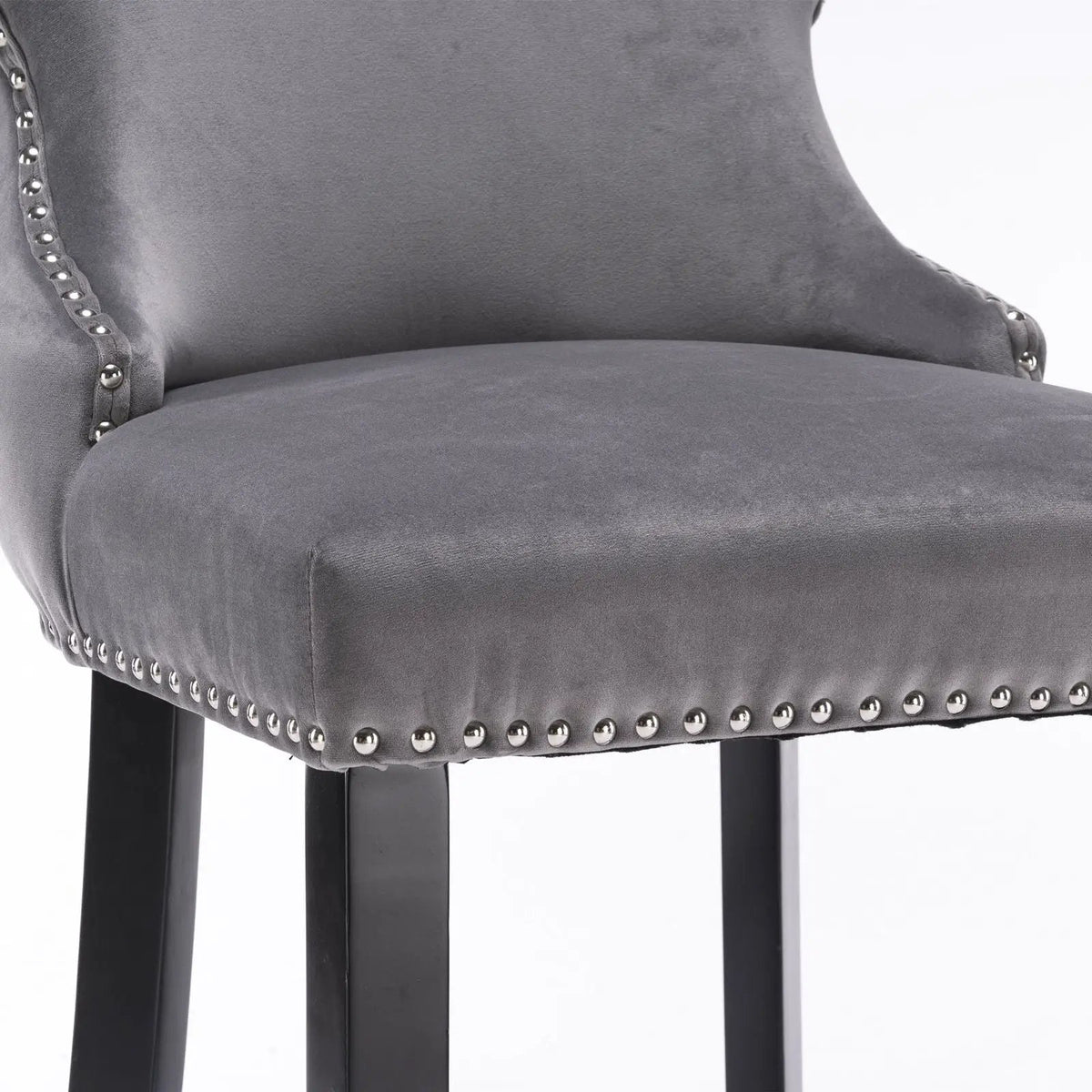 Wing-Back Barstools | Button Tufted Decoration | Wooden Legs With Nailhead Trim | Contemporary Upholstery