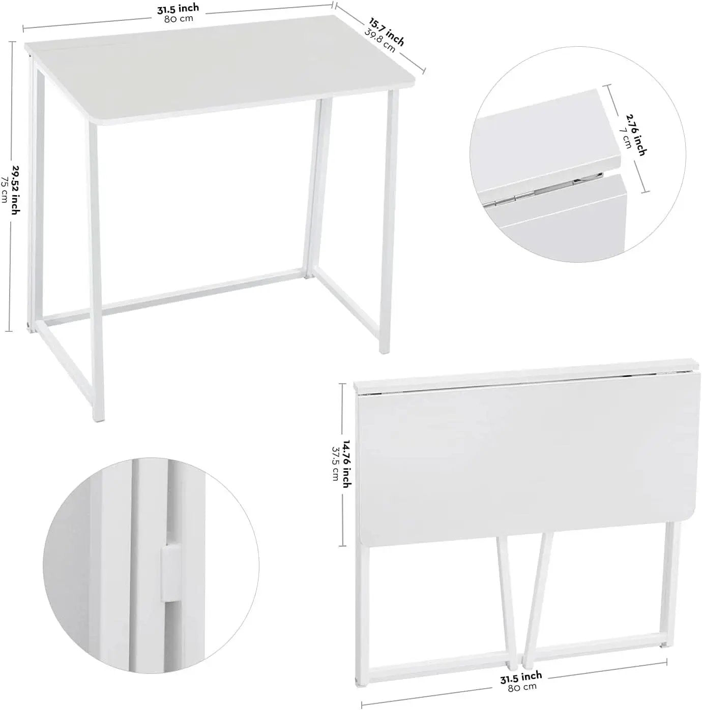 31.5 Inch Folding Desk White For Small Spaces Home Office from PriceLows™