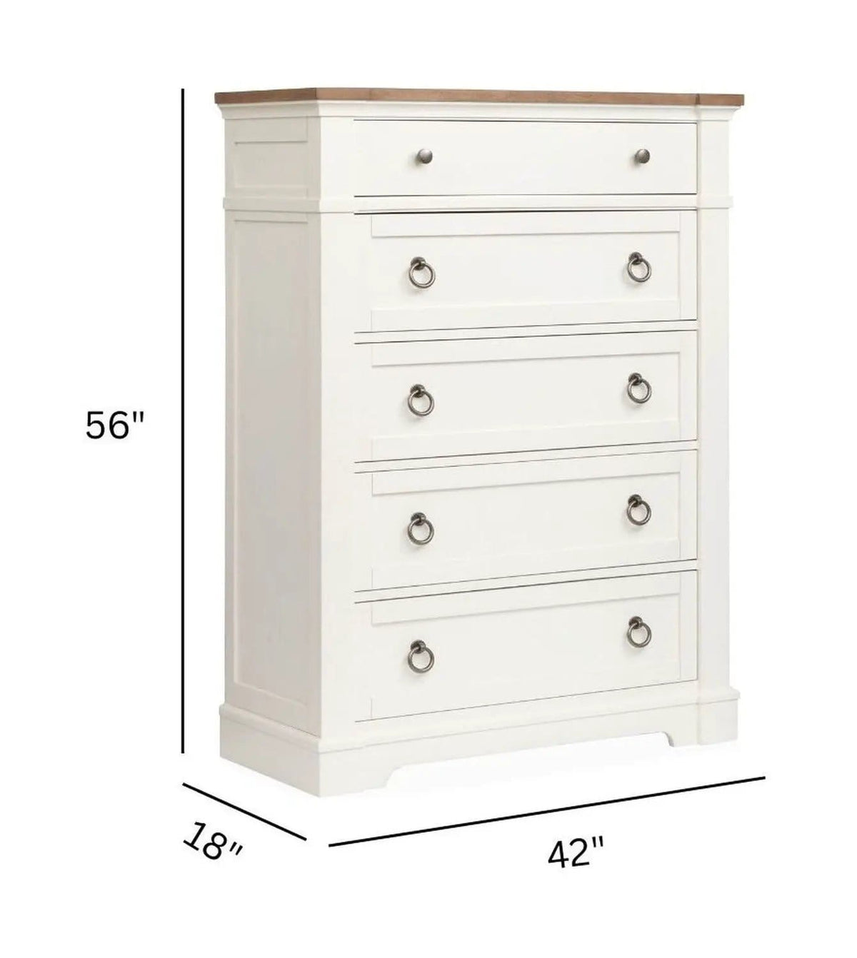 Kingston Drawer Chest | 18 x 42 x 56 in | Oak Veneer | Whisper White And Cerused Nutmeg