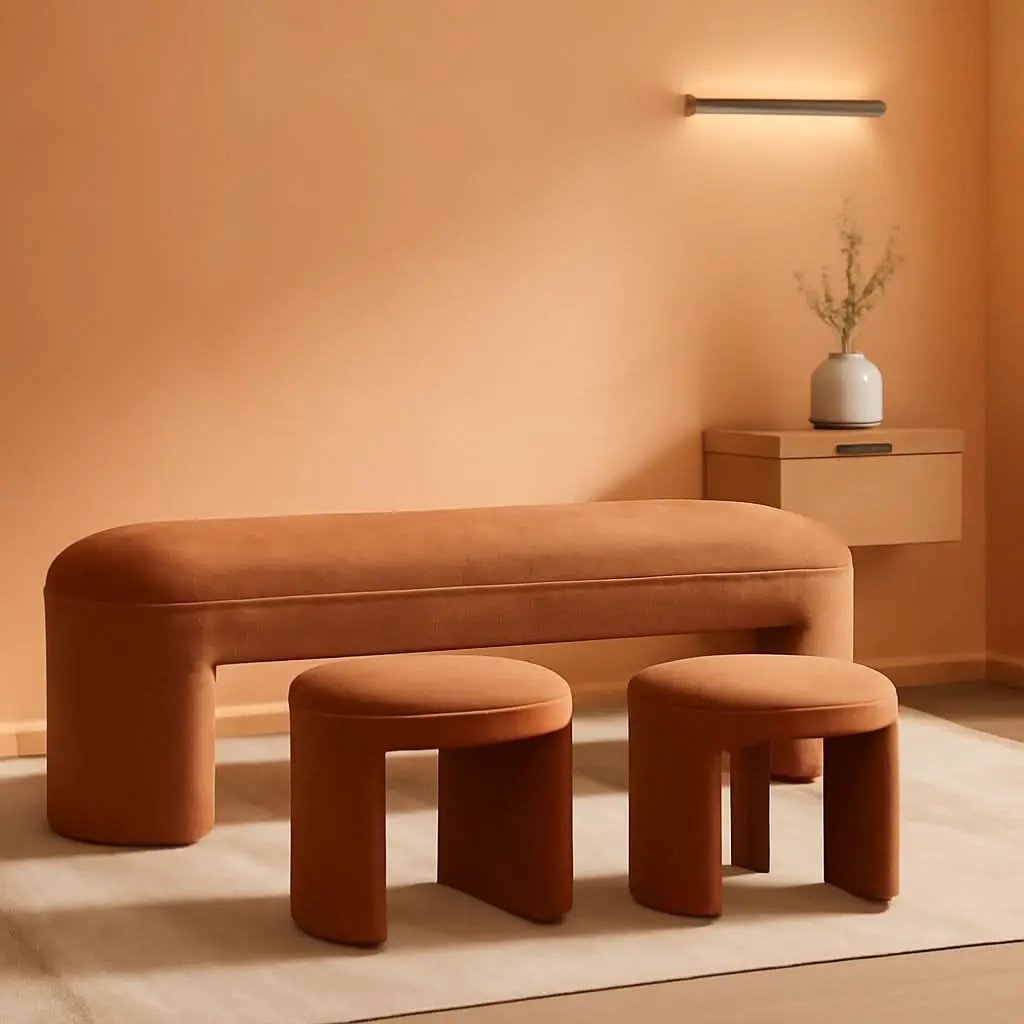Brown Upholstered 53Inches Storage Ottoman Bench Stools from PriceLows™