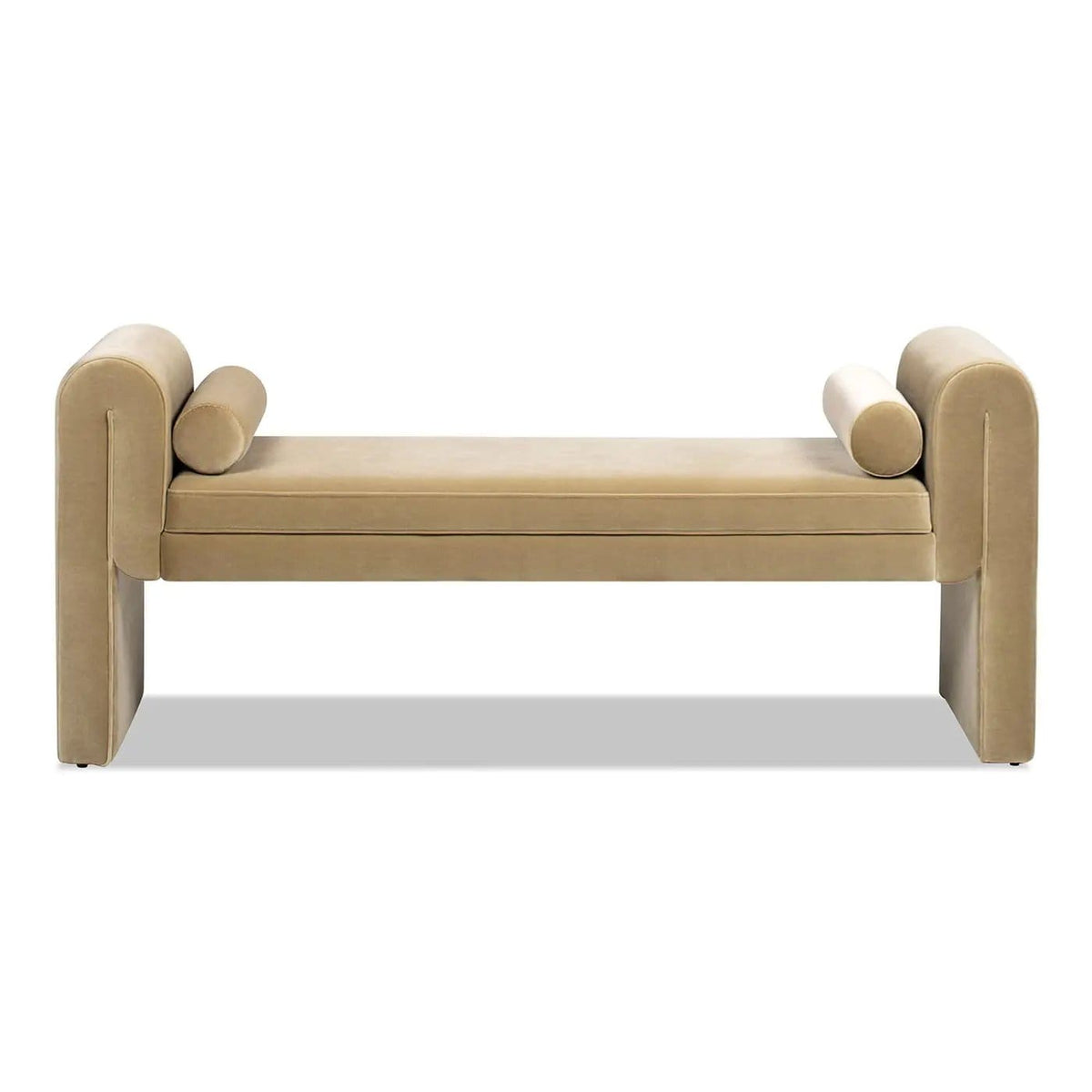 Mason Arched Arm Bench With Bolster Pillows | 60.5 x 18 x 25 in | Velvet & Polyester | Camel Brown Beige