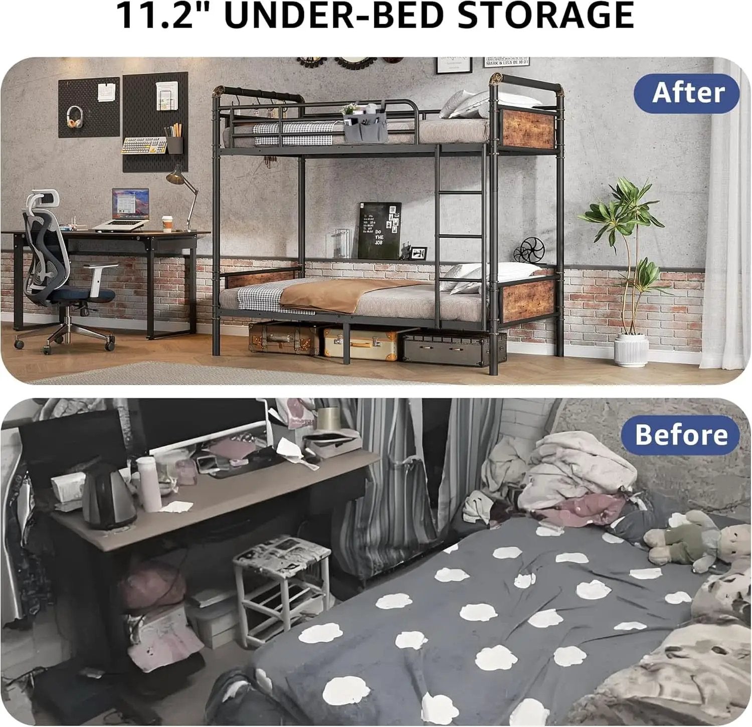 Metal Twin Over Twin Bunk Bed Vintage Brown Safety Rails from PriceLows™