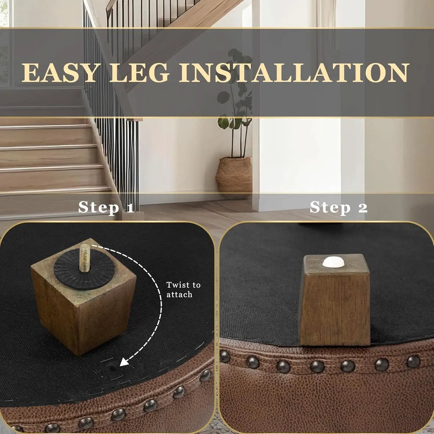 Round Storage Ottoman With Nailhead-Trim Brown Faux Leather from PriceLows™